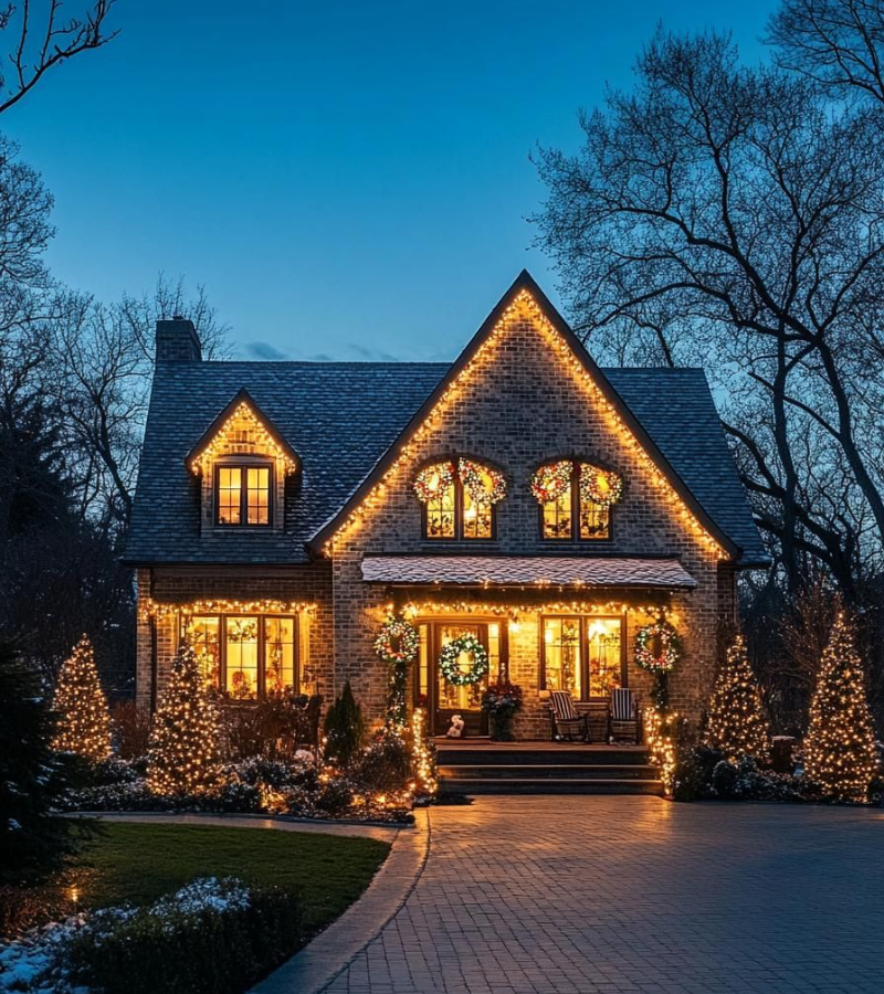 Christmas lighting design by Simple Life Outdoor Lighting Professional holiday outdoor lighting on Franklin Tennessee residence