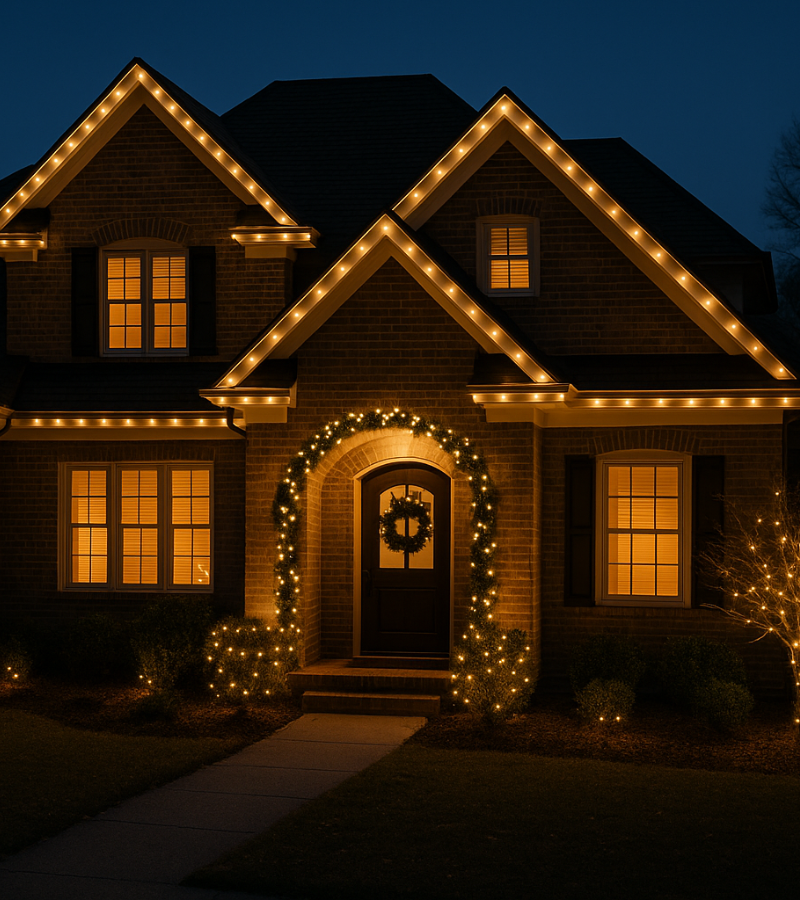 Holiday lighting installation services Home decorated with Christmas lights in Nashville Tennessee
